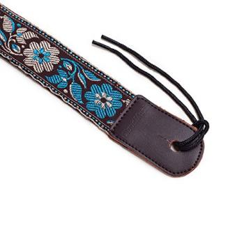 CLOUDMUSIC Colorful Hawaiian Style Cotton Ukulele Strap Blue White Flower (Brown)