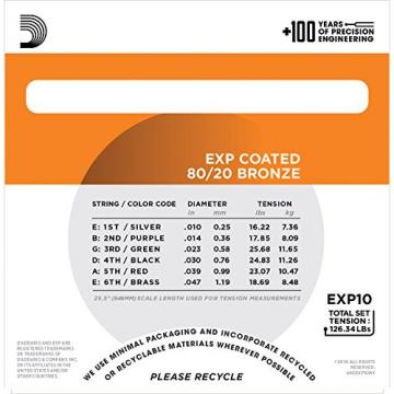 D'Addario EXP10 with NY Steel Acoustic Guitar Strings, 80/20, Coated, Extra Light, 10-47