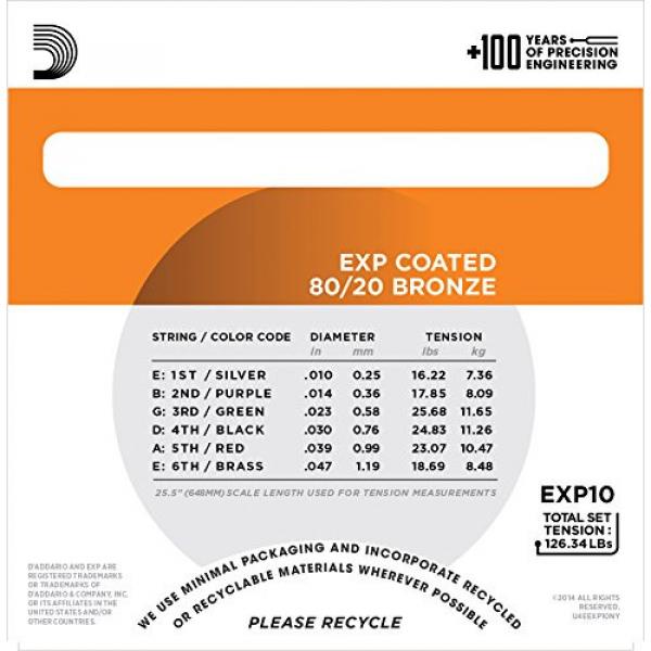 D'Addario EXP10 with NY Steel Acoustic Guitar Strings, 80/20, Coated, Extra Light, 10-47 #3 image