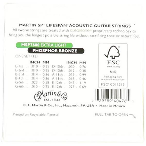 Martin MSP7600 SP Lifespan 92/8 Phosphor Bronze Acoustic String, Extra Light, 12-String #2 image